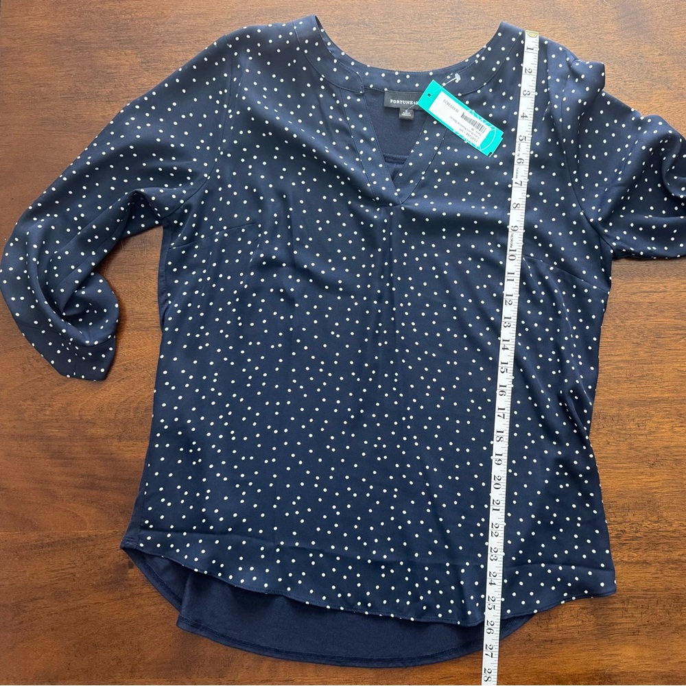 Navy/Polka Dot Fortune + Ivy 3/4 sleeve Blouse Size M - Picture 4 of 5